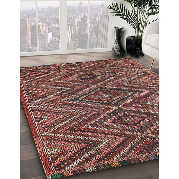 Contemporary Dark Almond Brown Oriental Rug in Family Room, con820