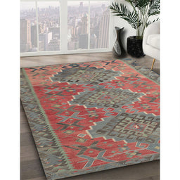 Contemporary Cherry Red Oriental Rug in Family Room, con821
