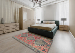 Contemporary Cherry Red Oriental Rug in a Bedroom, con821
