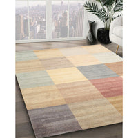 Contemporary Khaki Gold Checkered Rug, con824