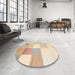 Round Contemporary Khaki Gold Checkered Rug in a Office, con824