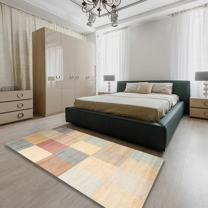 Machine Washable Contemporary Khaki Gold Rug in a Bedroom, wshcon824