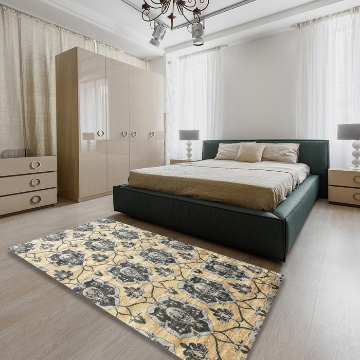 Contemporary Brown Modern Rug in a Bedroom, con826
