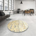 Round Contemporary Golden Blonde Gold Modern Rug in a Office, con827