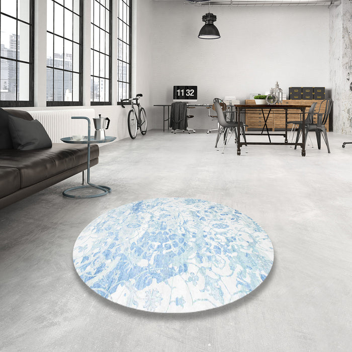 Round Machine Washable Contemporary Lavender Blue Rug in a Office, wshcon828