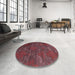 Round Contemporary Brown Red Modern Rug in a Office, con831