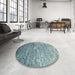 Round Contemporary Blue Green Modern Rug in a Office, con832