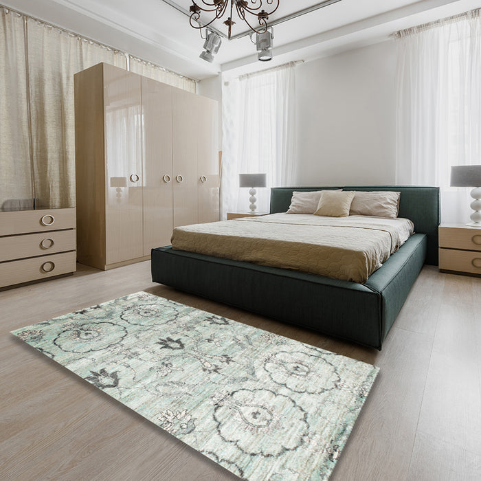 Contemporary Gray Modern Rug in a Bedroom, con833