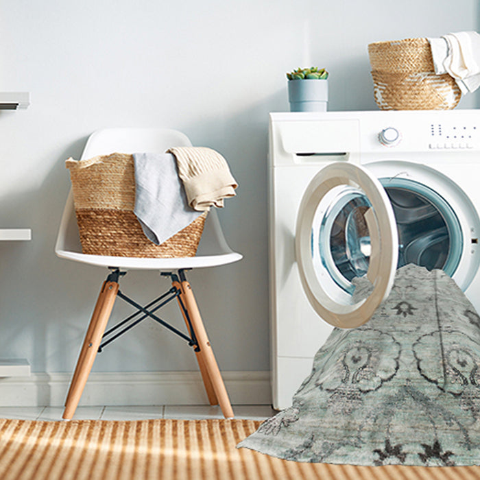 Machine Washable Contemporary Grey Gray Rug in a Washing Machine, wshcon833