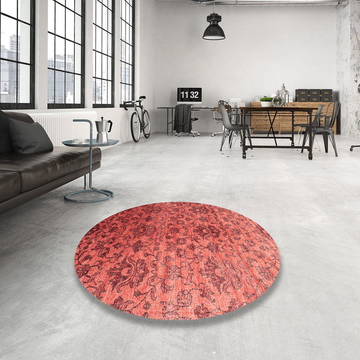 Round Machine Washable Contemporary Red Rug in a Office, wshcon834