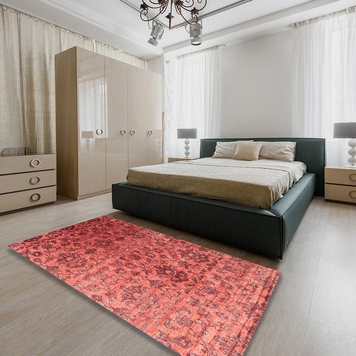 Machine Washable Contemporary Red Rug in a Bedroom, wshcon834