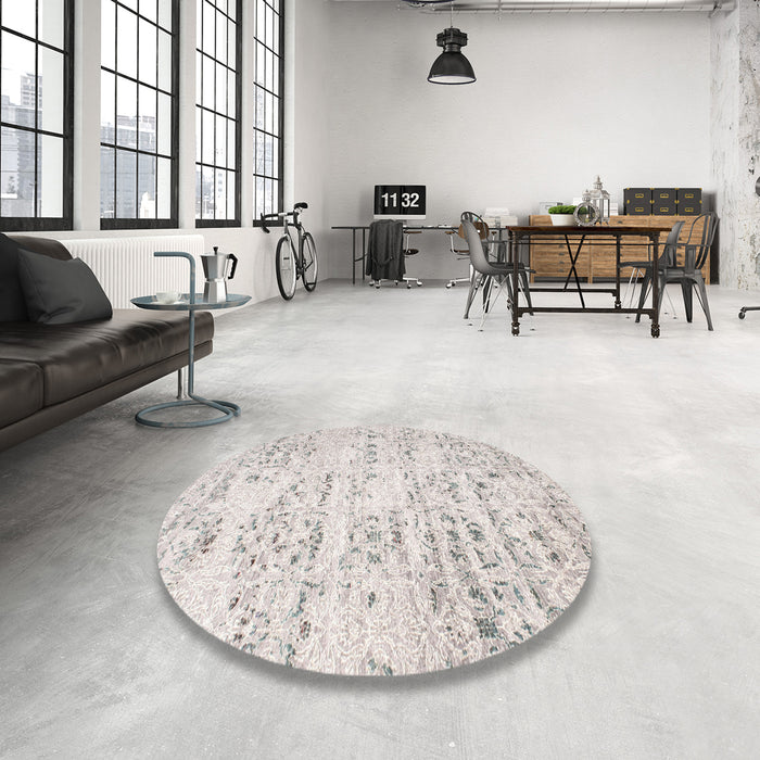 Round Machine Washable Contemporary Silver Pink Rug in a Office, wshcon836