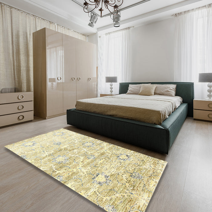 Machine Washable Contemporary Khaki Gold Rug in a Bedroom, wshcon837
