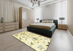 Contemporary Brownish Green Modern Rug in a Bedroom, con838