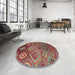 Round Contemporary Khaki Green Southwestern Rug in a Office, con841