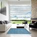 Square Contemporary Blue Ivy Blue Modern Rug in a Living Room, con84