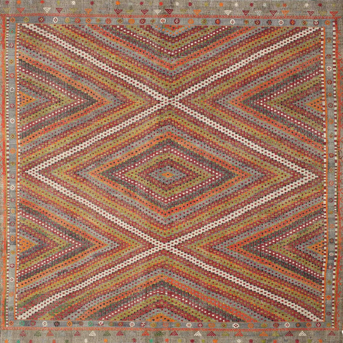 Square Contemporary Orange Brown Southwestern Rug, con855