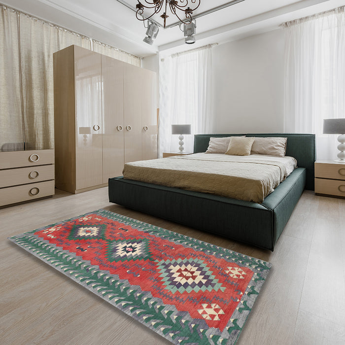 Machine Washable Contemporary Sage Green Rug in a Bedroom, wshcon856