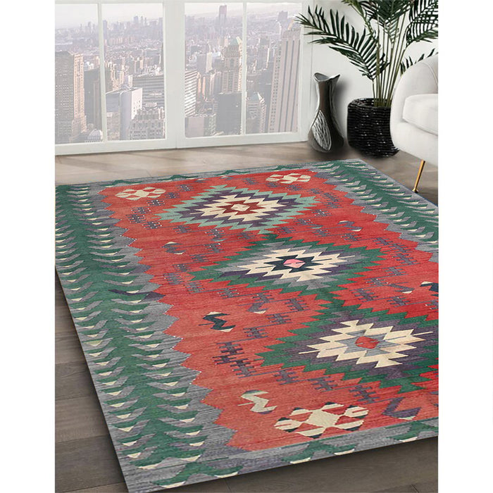 Contemporary Sage Green Oriental Rug in Family Room, con856