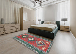 Contemporary Sage Green Oriental Rug in a Bedroom, con856
