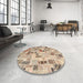 Round Contemporary Brown Patchwork Rug in a Office, con859