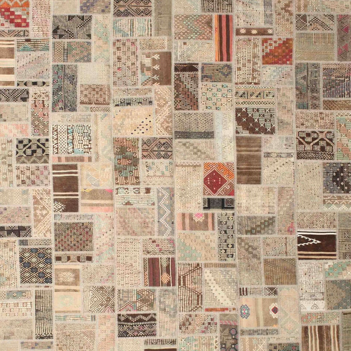 Square Contemporary Brown Patchwork Rug, con859