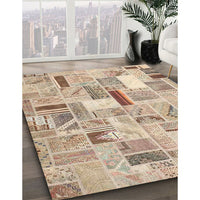 Contemporary Orange Salmon Pink Patchwork Rug, con860