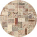 Sideview of Contemporary Orange Salmon Pink Patchwork Rug, con860