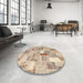 Round Contemporary Orange Salmon Pink Patchwork Rug in a Office, con860