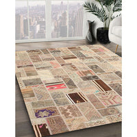 Contemporary Brown Patchwork Rug, con861