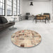 Round Contemporary Brown Patchwork Rug in a Office, con861