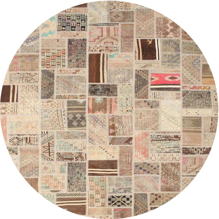 Sideview of Contemporary Brown Patchwork Rug, con861