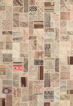 Contemporary Brown Patchwork Rug, con861
