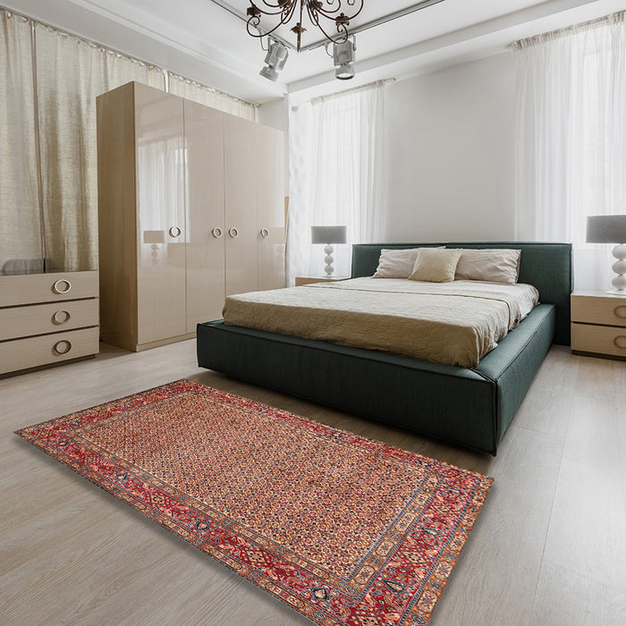 Contemporary Tangerine Pink Modern Rug in a Bedroom, con865