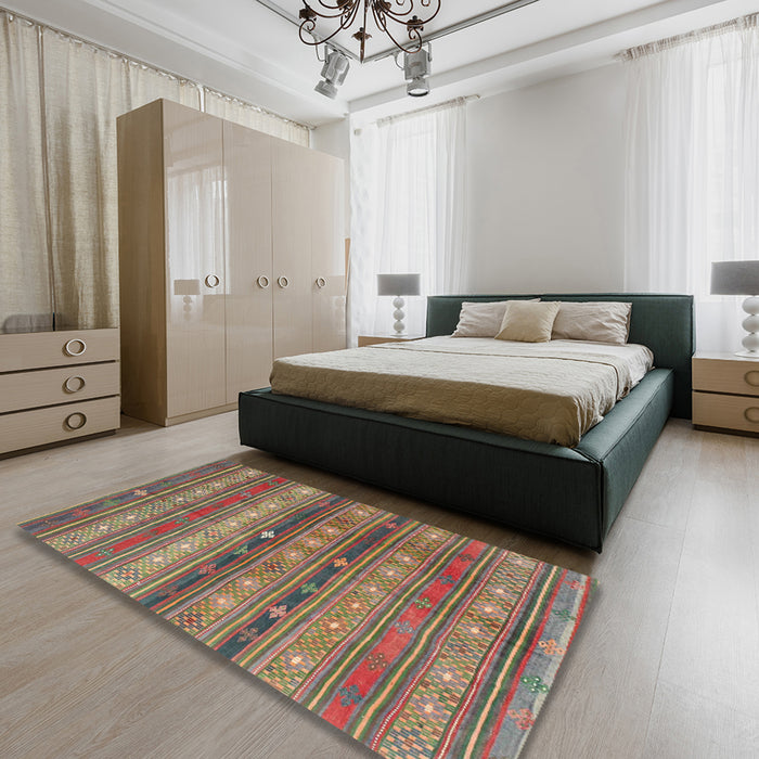 Machine Washable Contemporary Dark Almond Brown Rug in a Bedroom, wshcon867