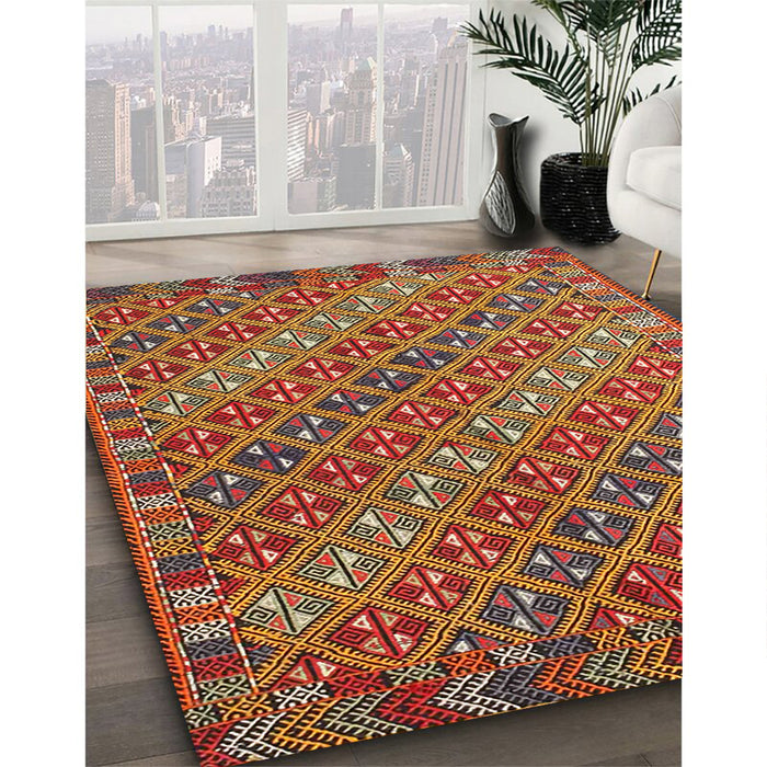 Contemporary Red Oriental Rug in Family Room, con872