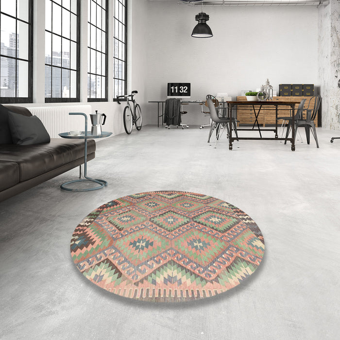 Round Machine Washable Contemporary Light French Beige Brown Rug in a Office, wshcon879