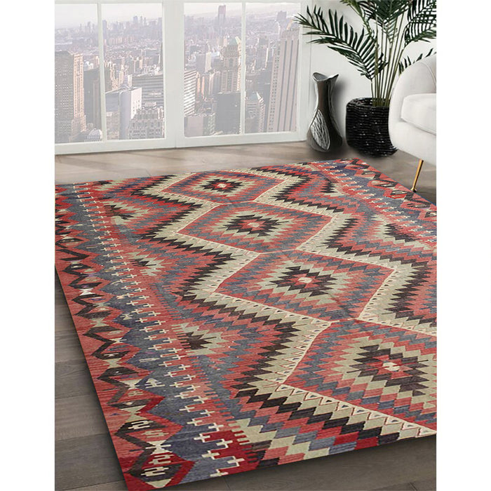 Contemporary Brown Red Southwestern Rug in Family Room, con882