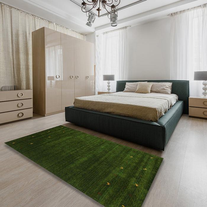 Contemporary Dark Forest Green Modern Rug in a Bedroom, con899