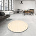 Round Machine Washable Contemporary Navajo White Rug in a Office, wshcon901