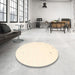 Round Contemporary Peach Beige Solid Rug in a Office, con908