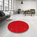 Round Contemporary Orange Red Modern Rug in a Office, con918