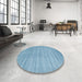 Round Machine Washable Contemporary Denim Blue Rug in a Office, wshcon91