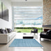 Square Contemporary Denim Blue Modern Rug in a Living Room, con91