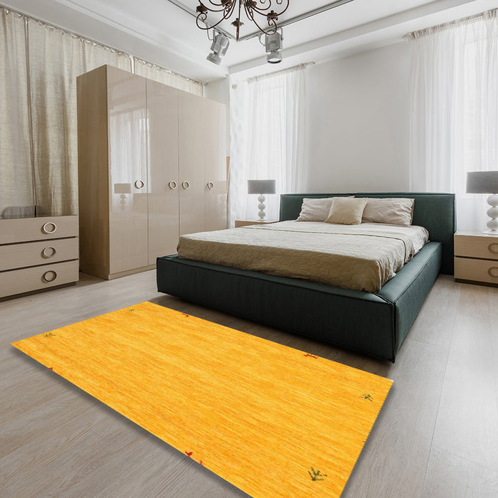 Contemporary Deep Yellow Modern Rug in a Bedroom, con930