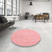 Round Machine Washable Contemporary Light Coral Pink Rug in a Office, wshcon931