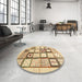 Round Contemporary Brown Gold Modern Rug in a Office, con937