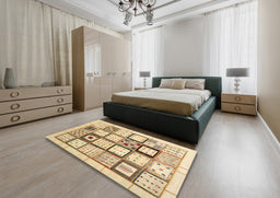 Contemporary Brown Gold Modern Rug in a Bedroom, con937