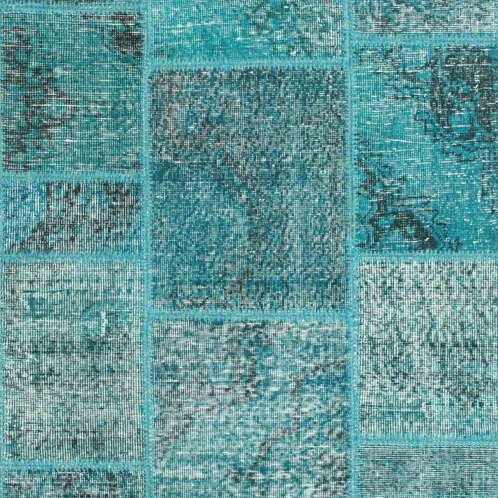 Contemporary Teal Green Patchwork Rug, con940