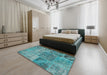Machine Washable Contemporary Teal Green Rug in a Bedroom, wshcon940